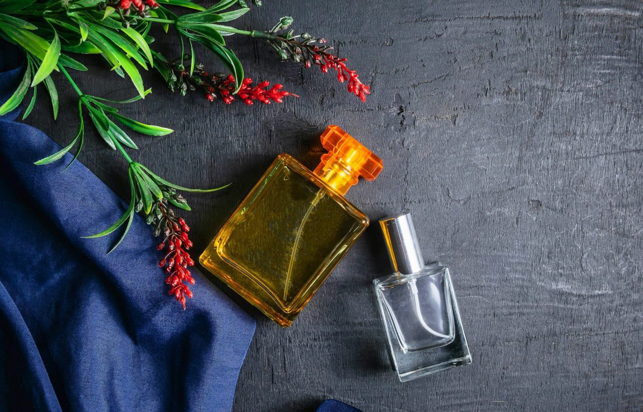 Creative photo of a modern bottle of perfume